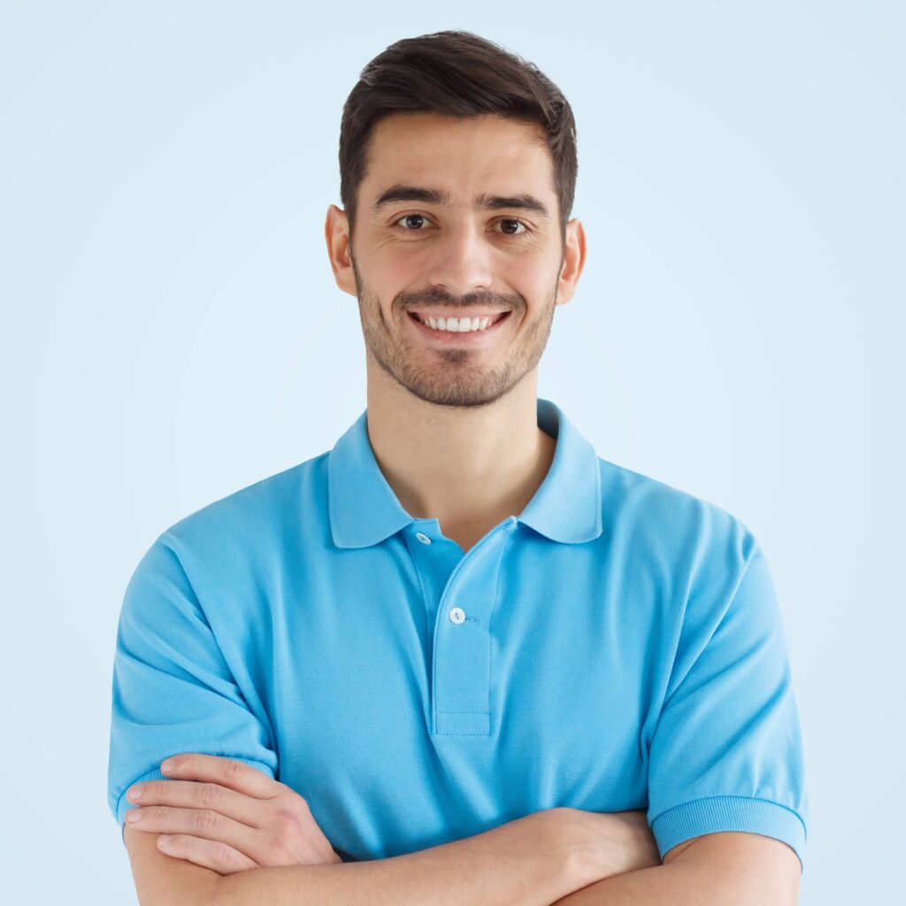 close up portrait of smiling handsome guy in blue 2024 10 18 03 33 24 utc SM3UVCW